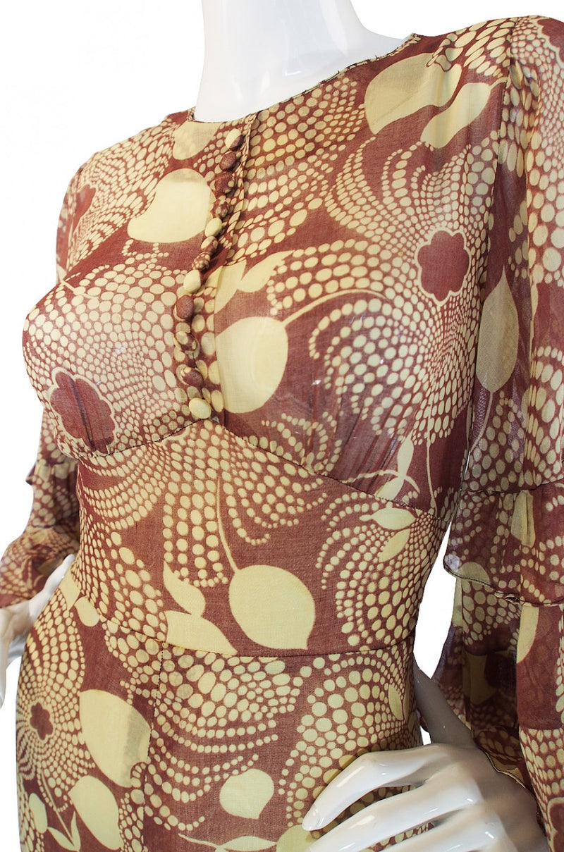 1960s Ruffled Gina Fratini Maxi Dress