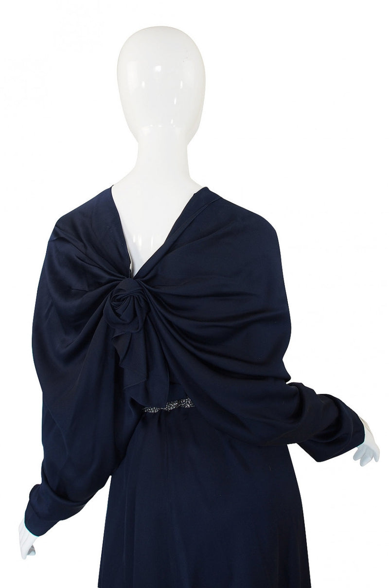 c2000s Yves Saint Laurent Midnight Blue Silk Bias Cut Dress