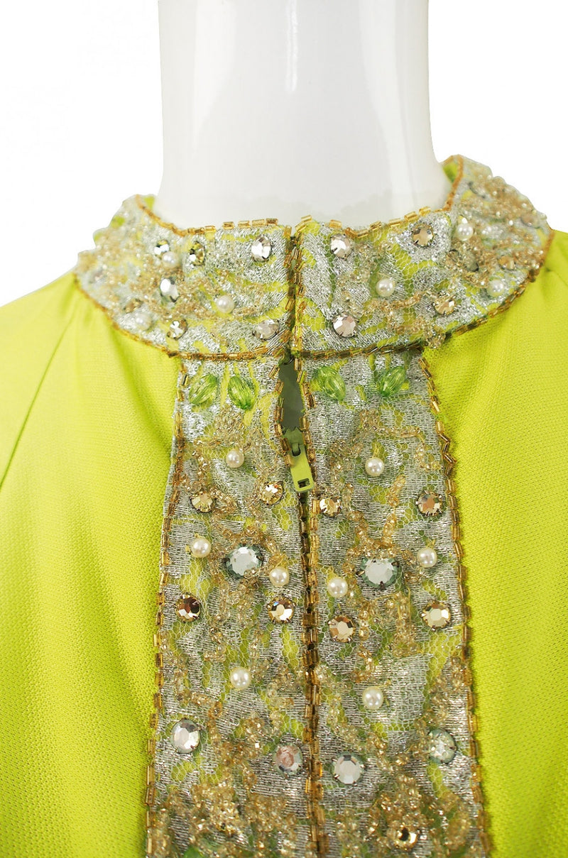 1960s Beaded Lime Maxi Dress