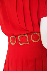 1970s Red Silk Chanel Dress & Belt