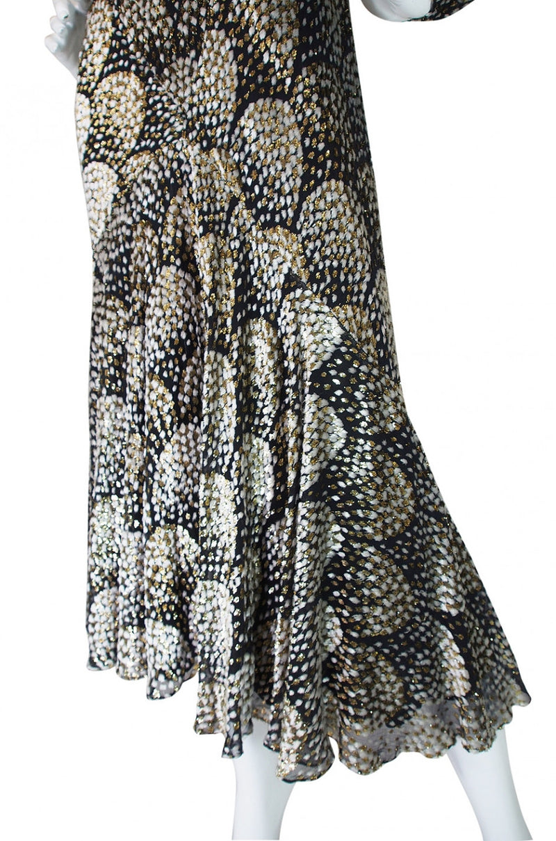 1970s Stavropoulos Metallic Silk Dress