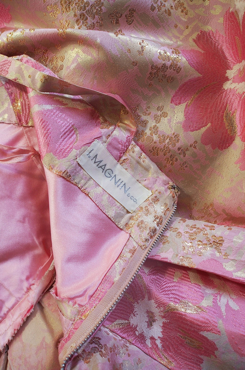 1950s Pink Silk I . Magnin Brocade Gown