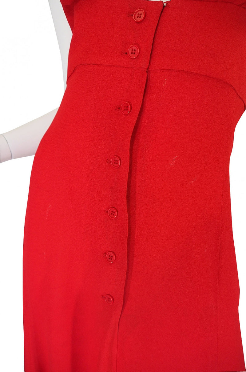 1970s Plunge Halter Ossie Clark Red Dress