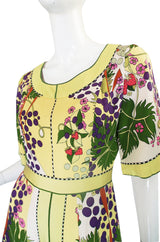 1960s Beautiful & Pristine Grapevine Printed Silk Bessi Dress