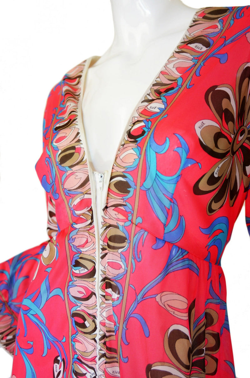 1960s Dramatic Coral Pucci Caftan Gown