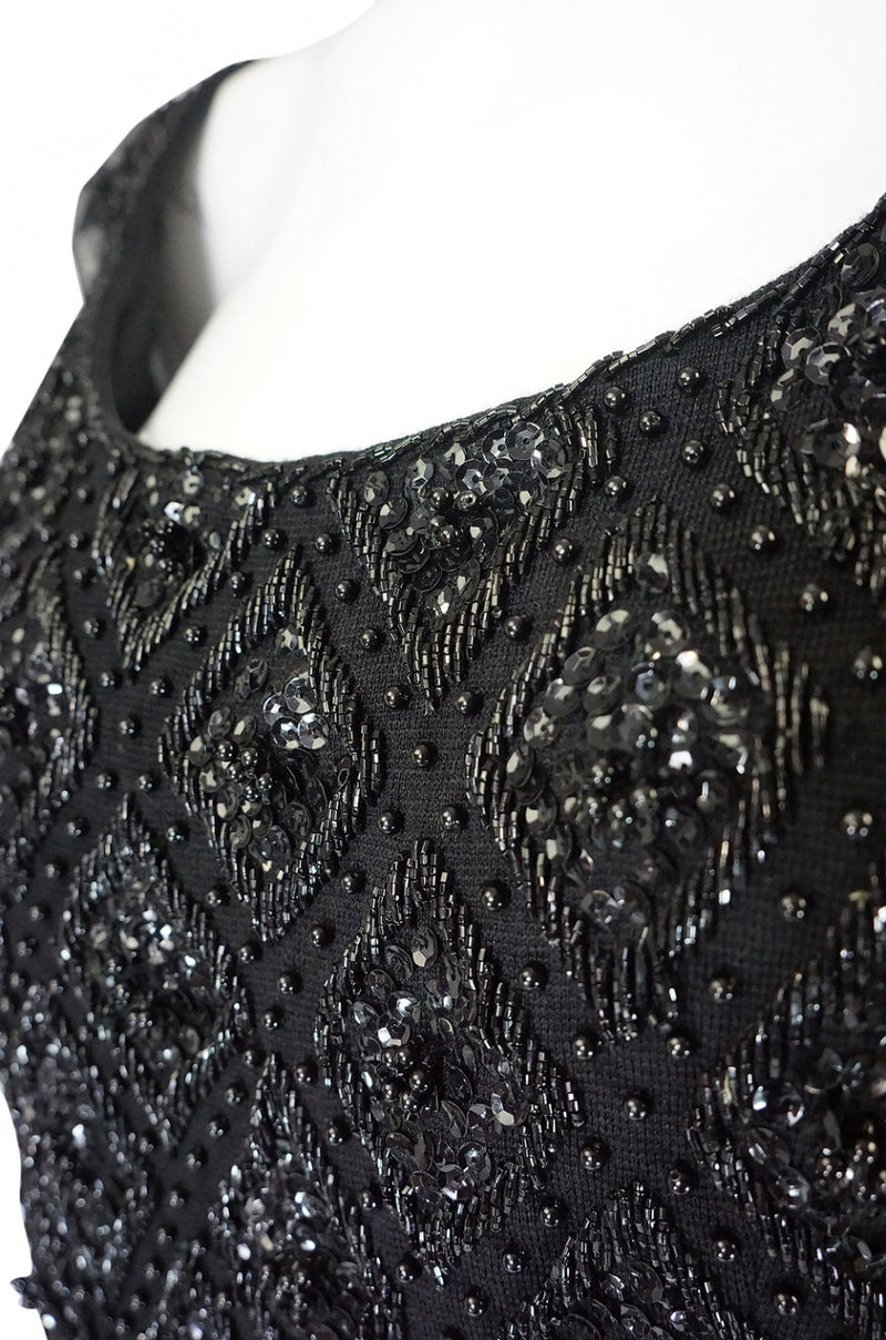 1960s Heavy Hand Beaded Black Shift