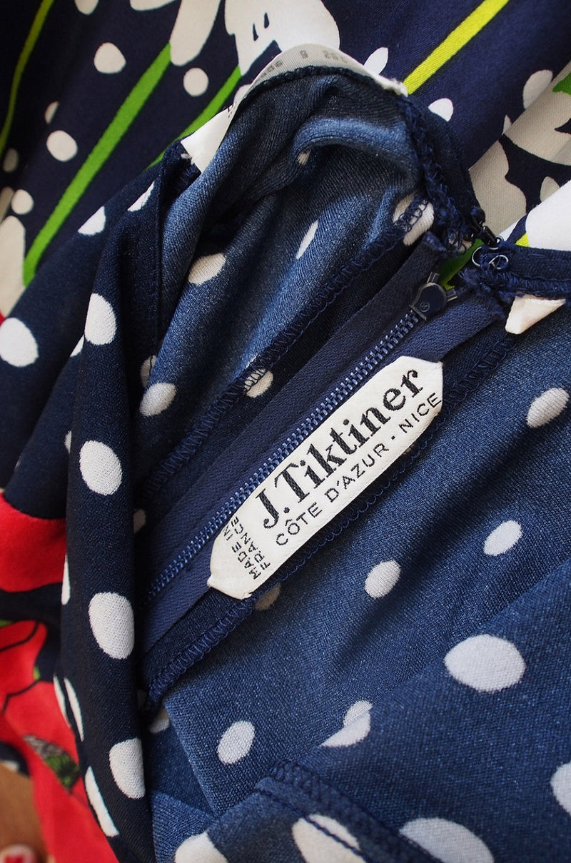 1970s Dot and Floral J. Tiktiner Maxi Dress