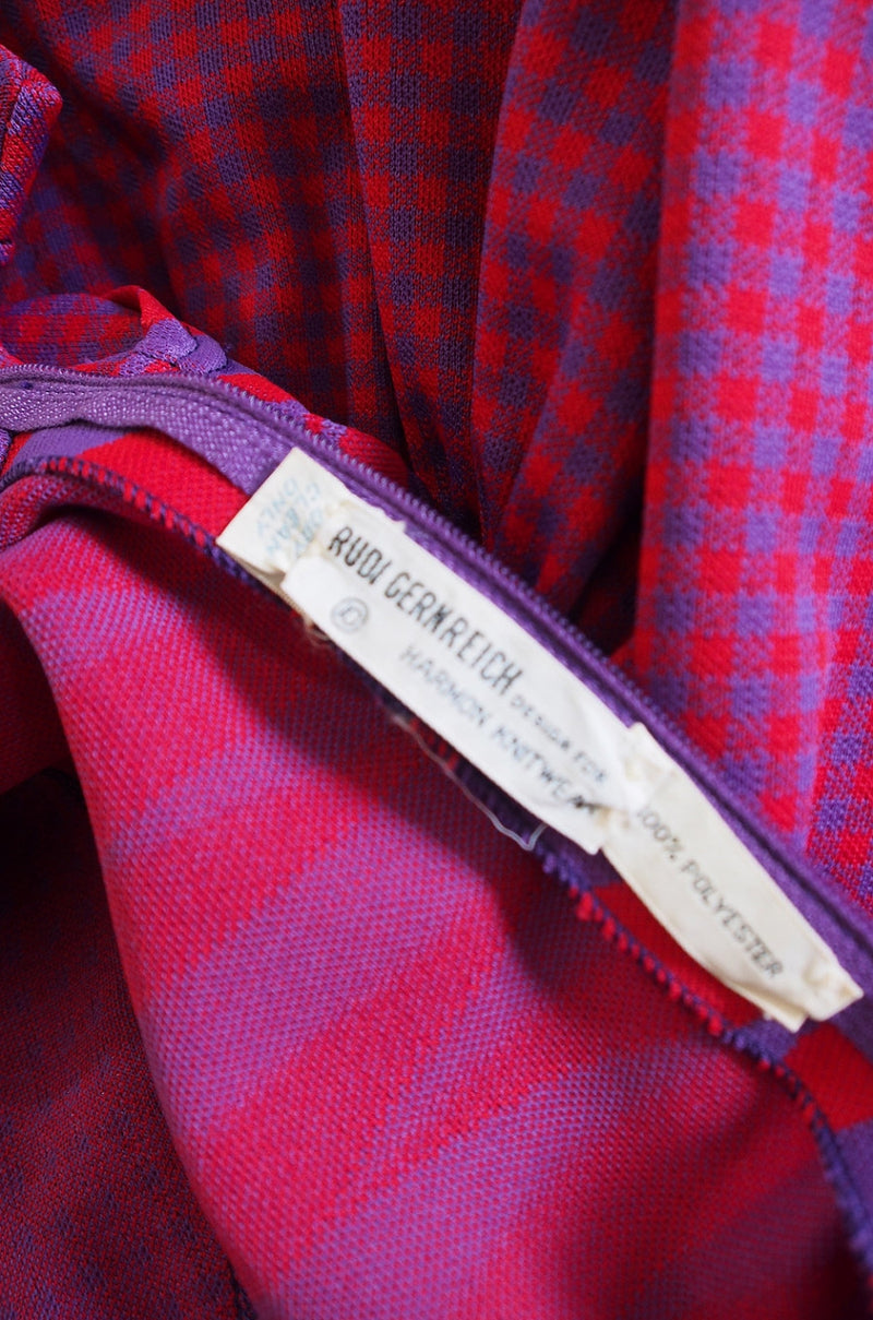 1971 Checked Raspberry Rudi Gernreich Maxi Dress