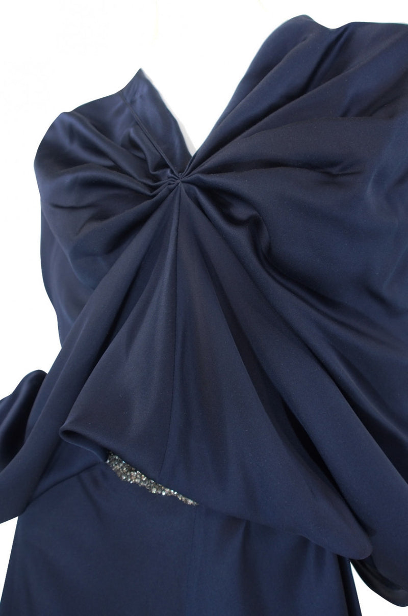 c2000s Yves Saint Laurent Midnight Blue Silk Bias Cut Dress