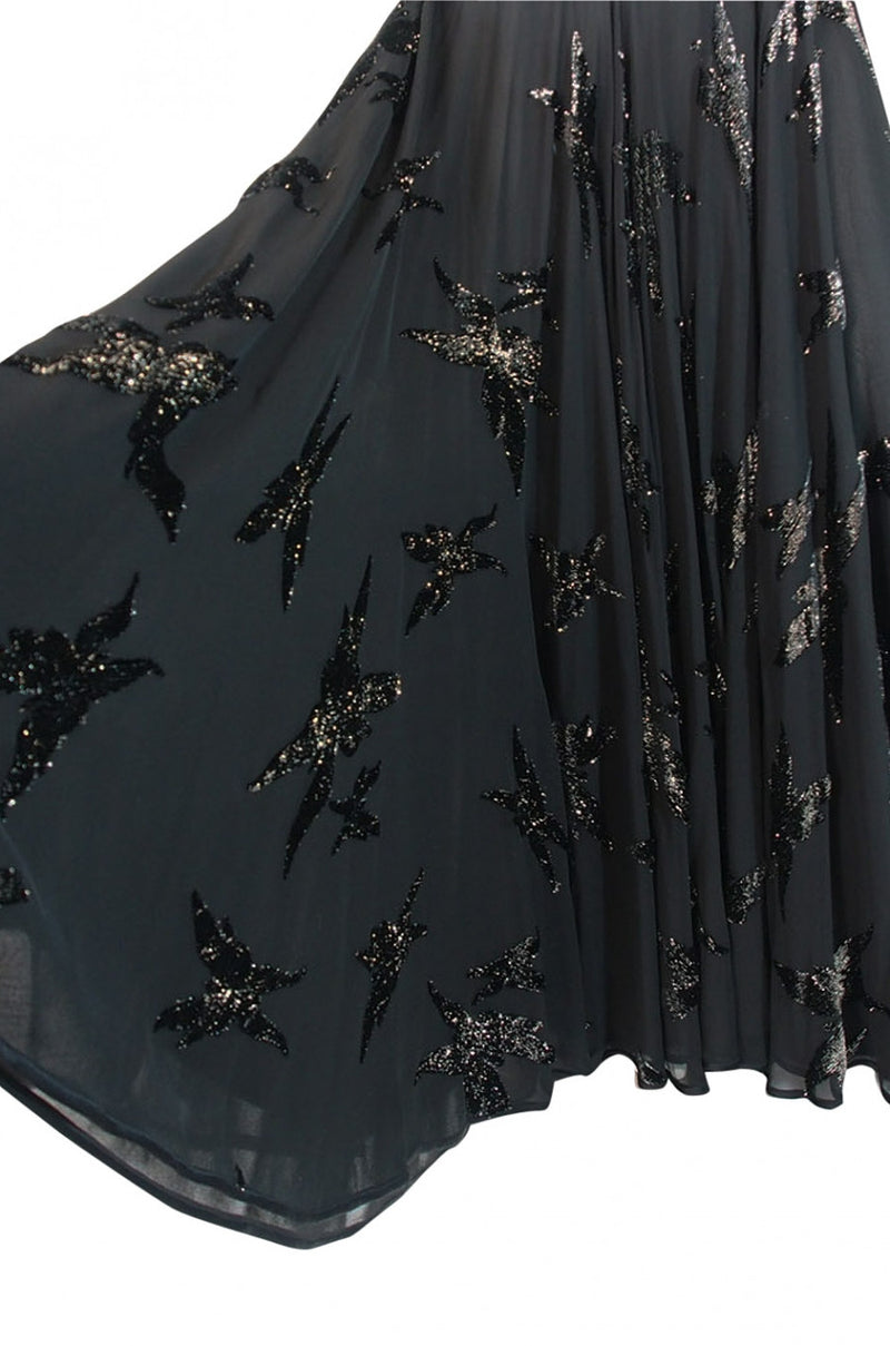 1980s Silver Accent Low Back Valentino Gown