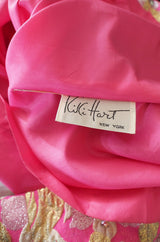 1960s Kiki Hart Rhinestone Pink Silk Brocade