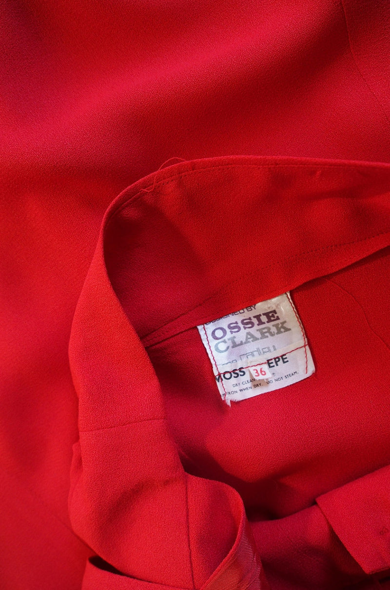 1970s Plunge Halter Ossie Clark Red Dress