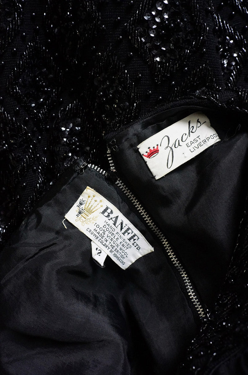 1960s Heavy Hand Beaded Black Shift