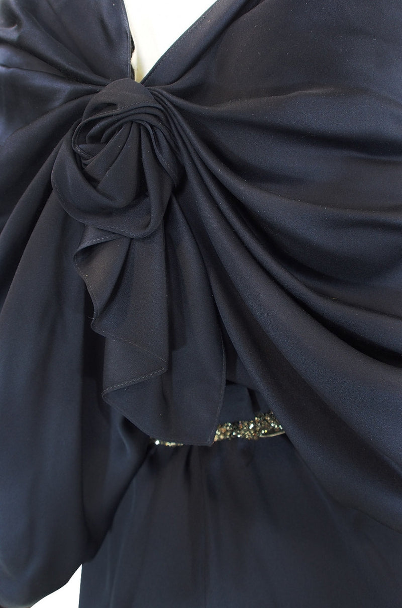 c2000s Yves Saint Laurent Midnight Blue Silk Bias Cut Dress