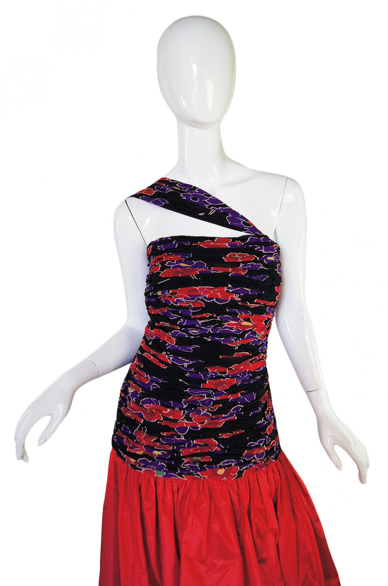 1980s One Shoulder Silk Valentino Gown