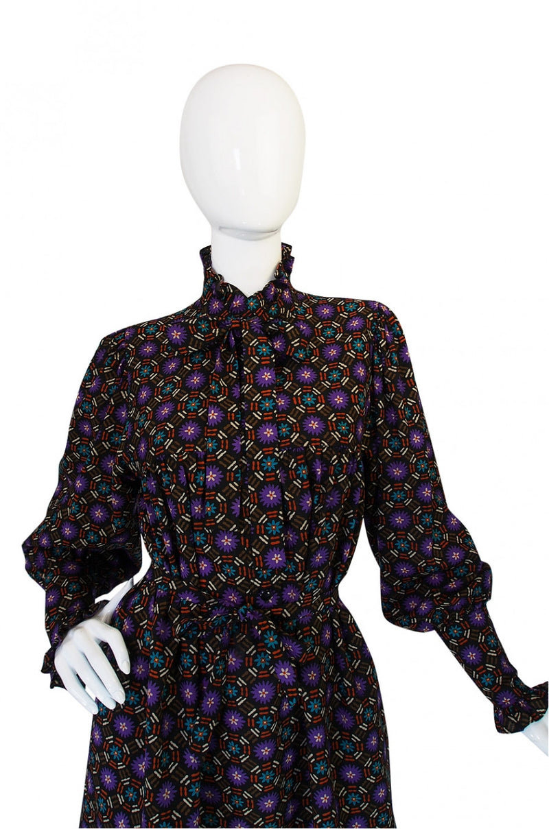1970s Yves Saint Laurent Print Challis Dress