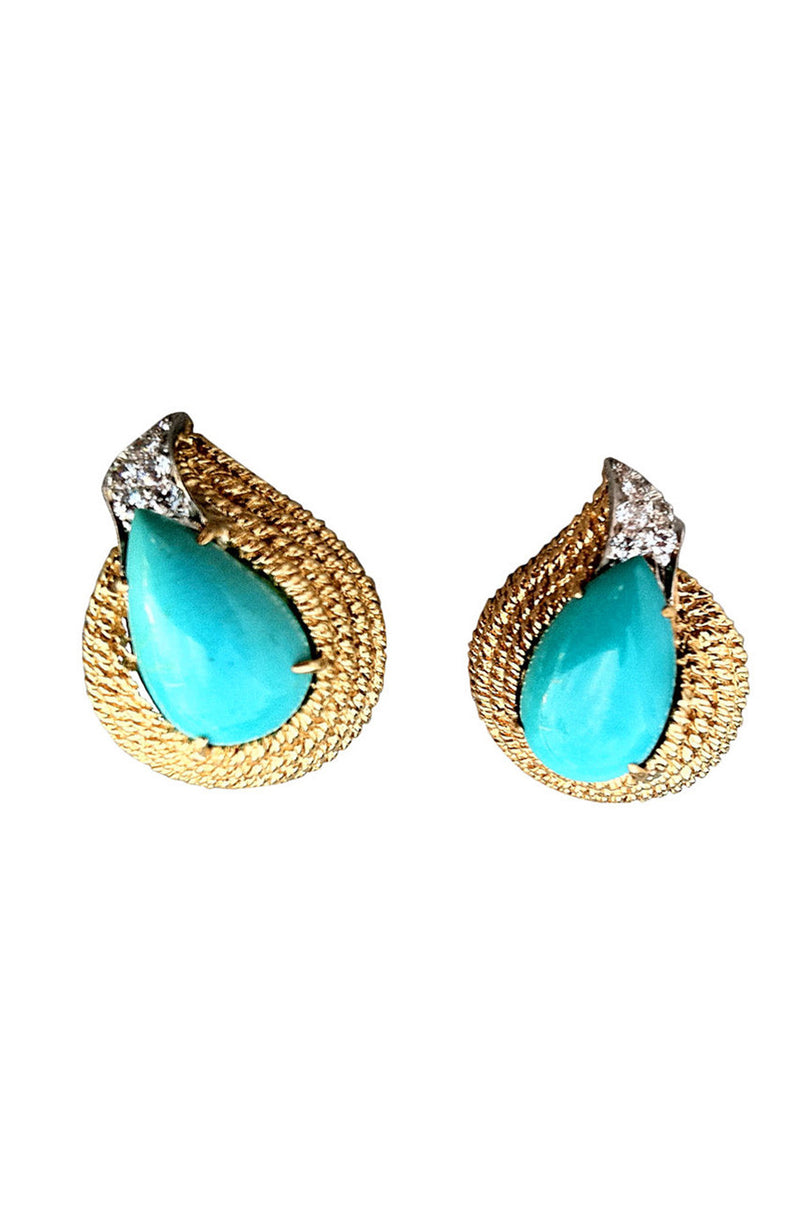 1960s DAVID WEBB Diamond & Turquoise Earrings