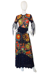 1970s Metal Tip Fringe Maxi Dress
