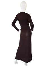 1970s Brown Knit Bill Blass Maxi Dress