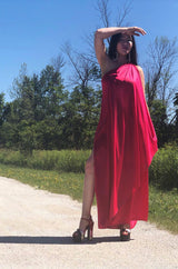 c.1978 Halston One Shoulder Draped Pink Nylon Jersey Full Length Maxi Dress