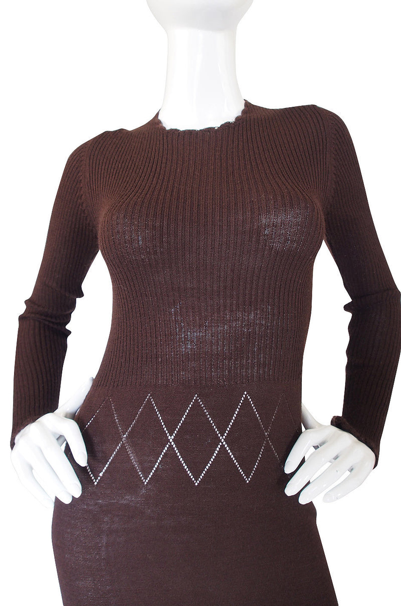 1970s Brown Knit Bill Blass Maxi Dress