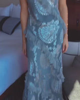 Iconic Fall 2004 John Galliano Bias Cut Blue Dress w Ruffles & Metallic Silver Detailing