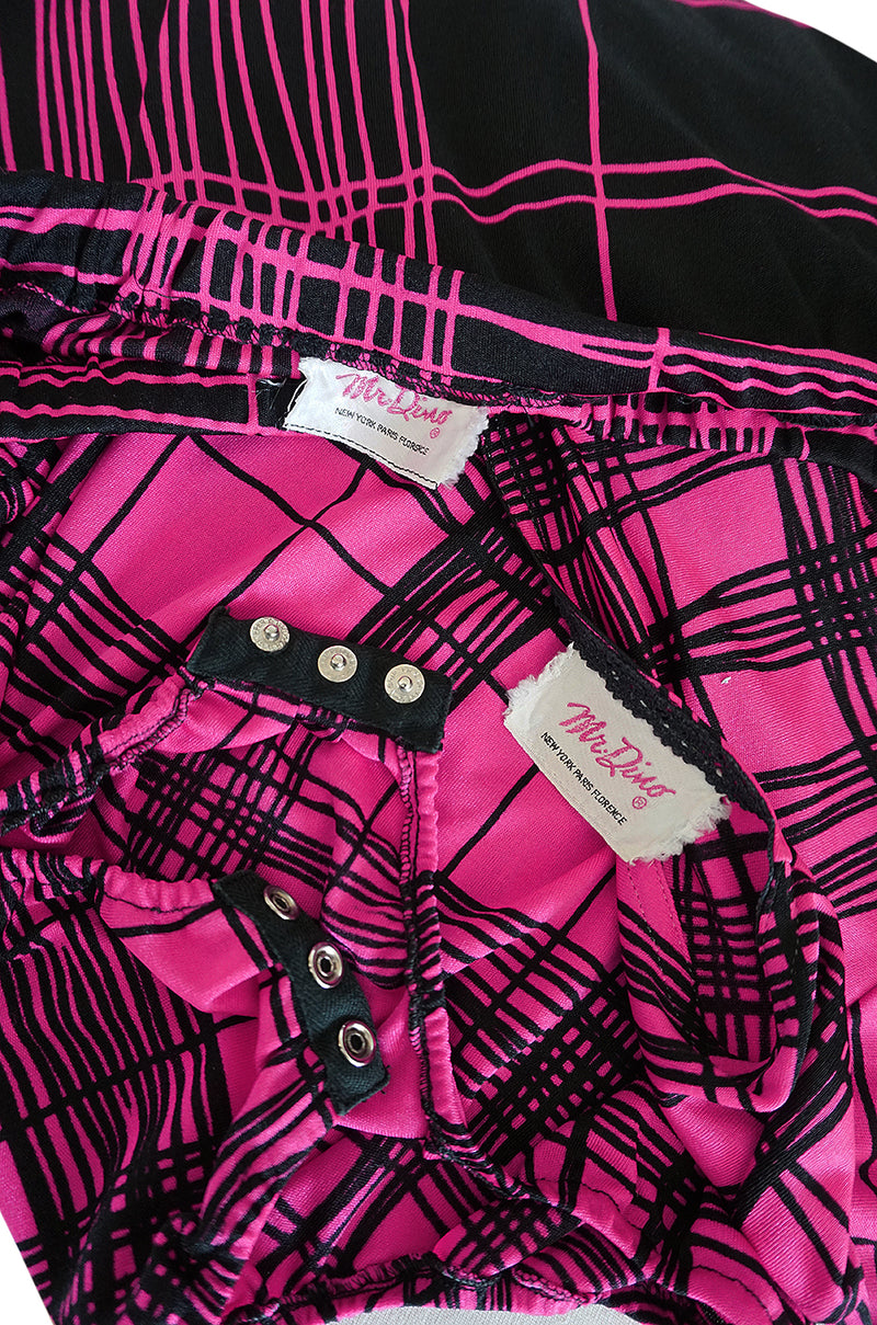 1970s Mr. Dino Pink Graphic Print Jersey Body Suit & Skirt Set