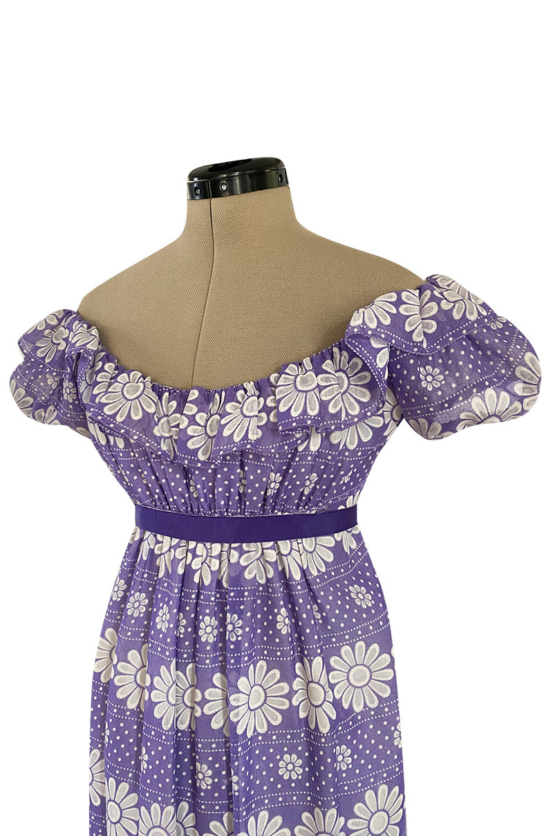 purple peasant dress Late 1960s Anne Fogarty Soft Lavender Purple & White Floral Off Should – Shrimpton Couture