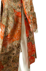Unusual 1960s Bill Blass Open Panel Gold & Coral Metallic Coat
