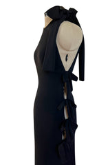 Gorgeous Early 2000s John Anthony One Sleeve Jersey Dress w Full Open Side & Bow Detail
