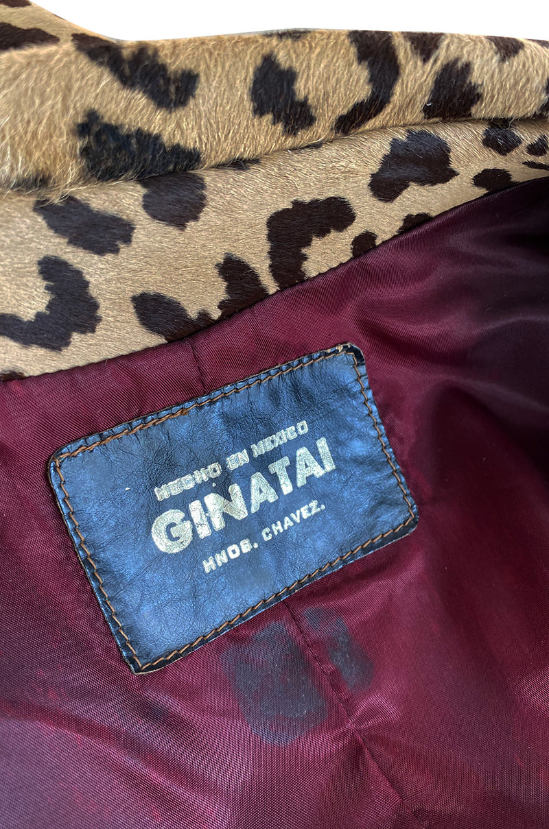 1960s Ginatai Mexican Leopard Print Pony Coat w Flap Pockets