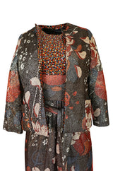 1975 Bill Blass Floral Print Metallic Lurex & Sequin Dress Set