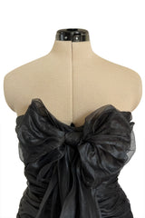Fabulous 1980s Chloe Black Silk Organza Strapless Dress W Large Bow Detailing