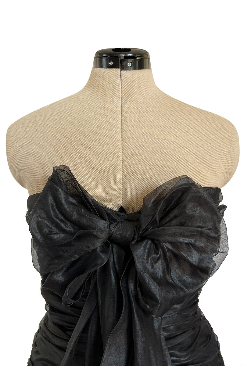 Fabulous 1980s Chloe Black Silk Organza Strapless Dress W Large Bow Detailing