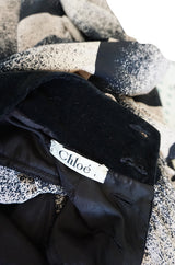 1970s Rare Chloe Printed Silk Velvet Collar Smock Dress