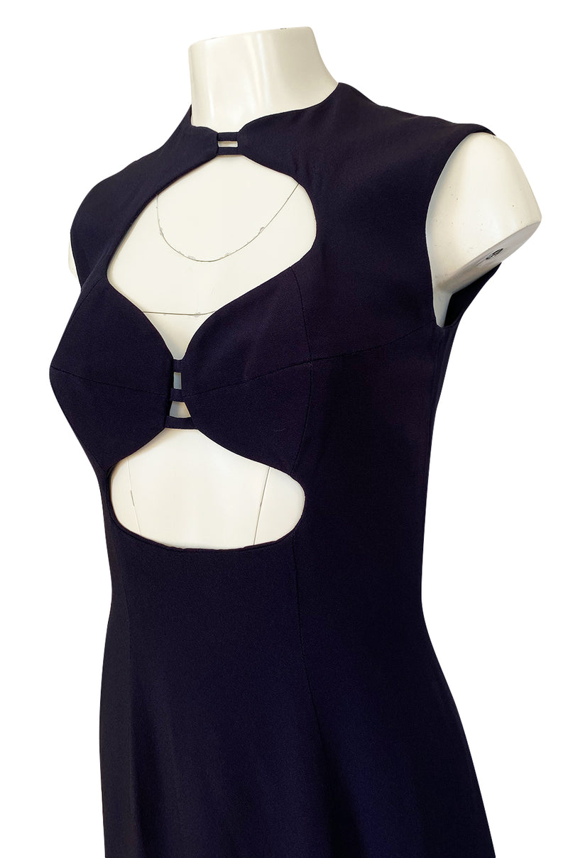 1990s Sophie Sitbon Minimalist Deep Blue Front Cut Out Bralette Dress