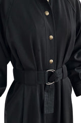 1980s Yves Saint Laurent Black Snap Front Flight Jumpsuit w Slip Belt