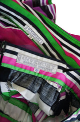 1970s Givenchy Vivid Pink Silk Striped Skirt & Top Dress Set