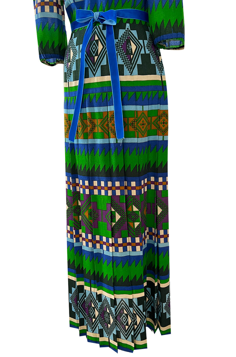 Ad Campaign Fall 1972 Lanvin by Jules-Francois Crahay Green & Blue Geometric Pattern Dress