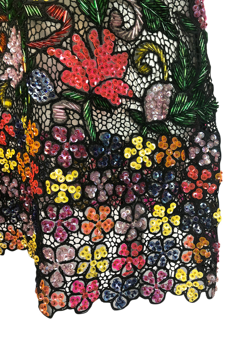 1960s Unlabeled Hand Made & Beaded and Sequin Netted Cord Dress