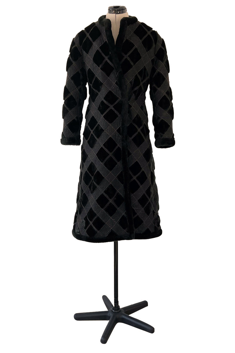 Fantastic 1970s Givenchy Top Stitched & Pacthwork Mixed with Faux Fur Deep Brown Coat