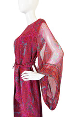 1970s Fine Pink Silk Chiffon Treacy Lowe Caftan Dress