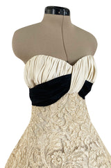 Exceptional Spring 1956 Pierre Balmain Haute Couture Strapless French Alencon Lace & Silk Organza Dress