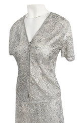 Fall 1975 Emanuel Ungaro Haute Couture Silver Grey Lace & Sequin Top & Skirt Evening Set
