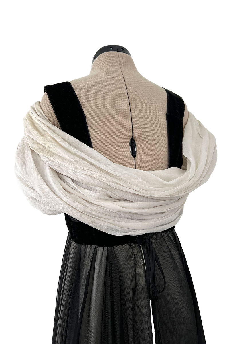 Stunning Spring 1986 Jacqueline de Ribes Black & Ivory Bias Cut Silk Chiffon Dress