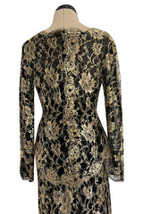 Exceptional Fall 1986 Chanel by Karl Lagerfeld Runway Metallic Gold Thread on Black Silk Net Dress