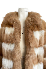 Custom Made c.1968- 1972 Christian Dior Two Toned Caramel & Cream Fluffy Sheepskin Fur Coat