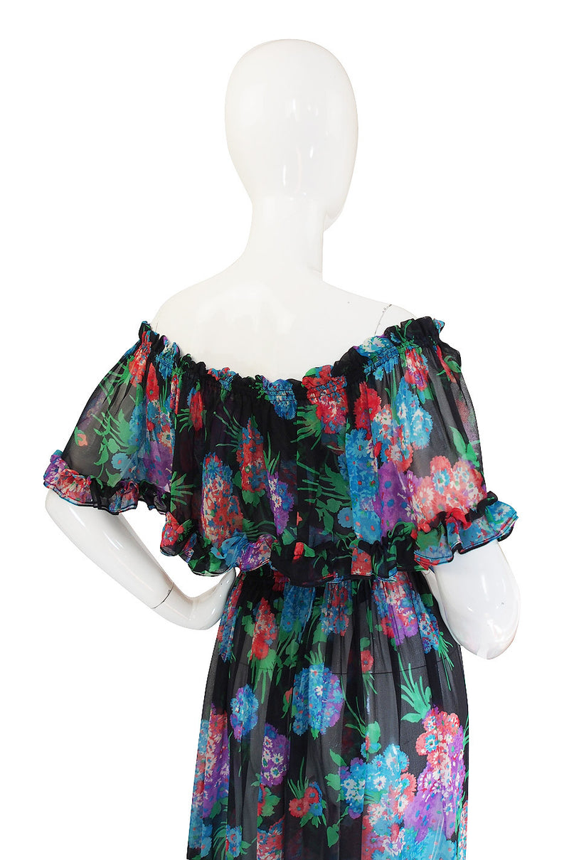 1970s Floral Silk Chiffon Yves Saint Laurent Set