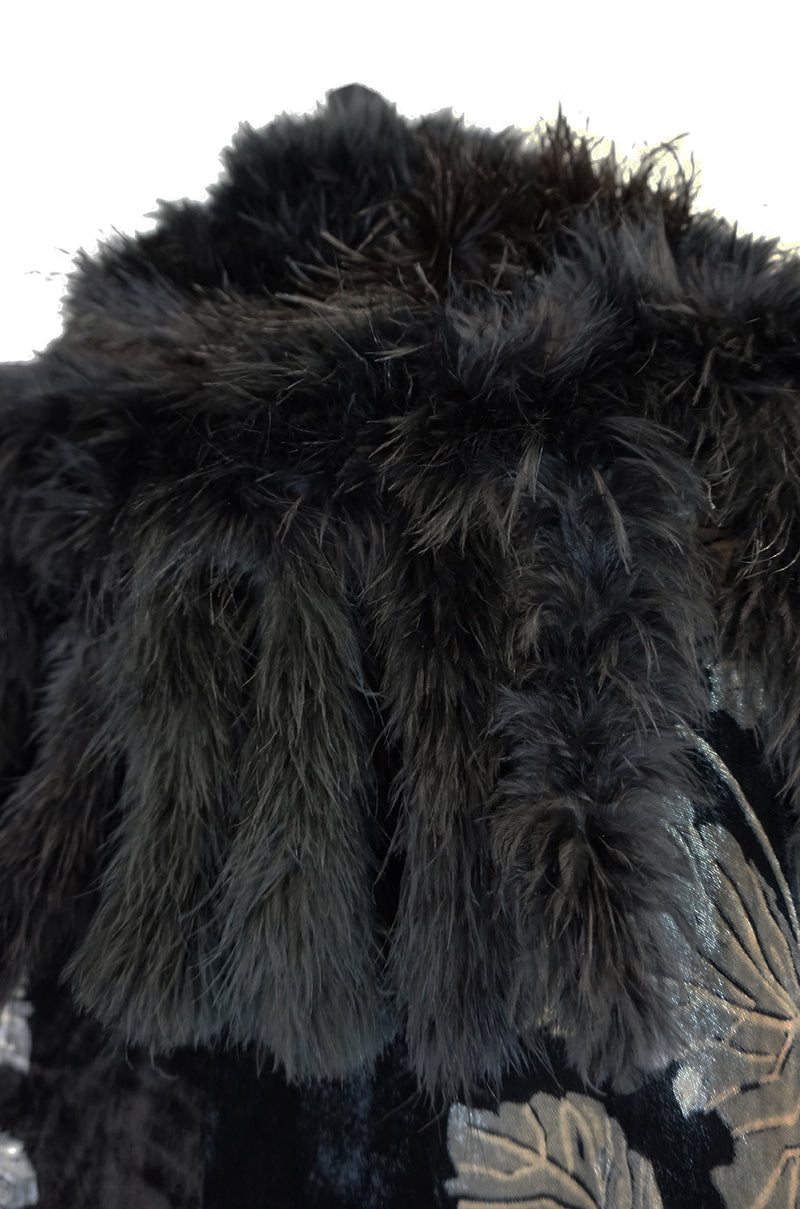 Extraordinary 1920s Evening Velvet & Feather Flapper Coat Cape