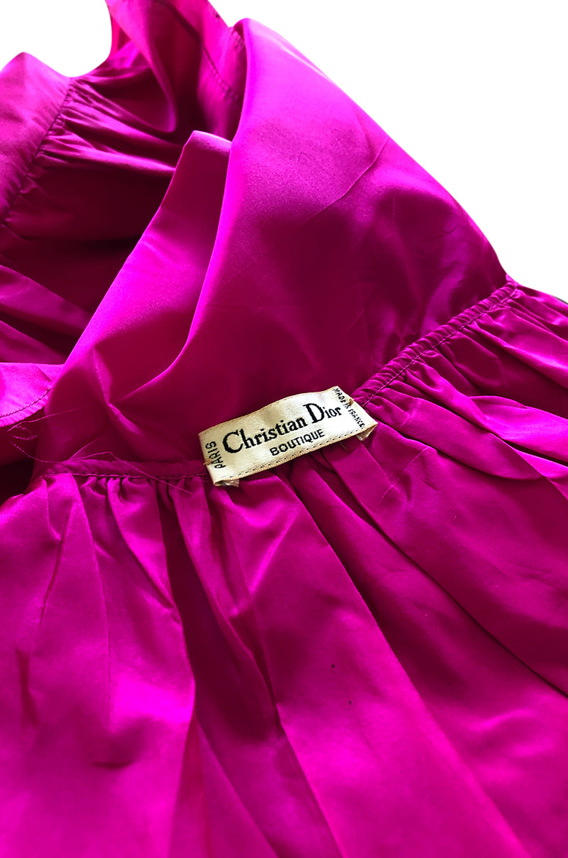 1970s Christian Dior Silk Pink Fuschia Ruffled Evening Cape or Shawl